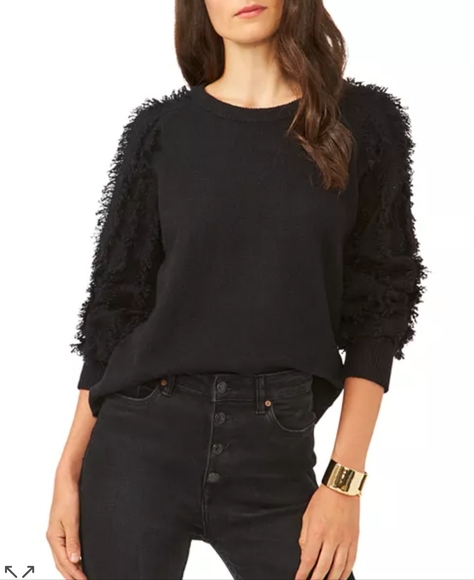 1. State Sweaters - 1.STATE Crew Neck Fringe Sleeve Tunic Sweater In Rich Black NWT